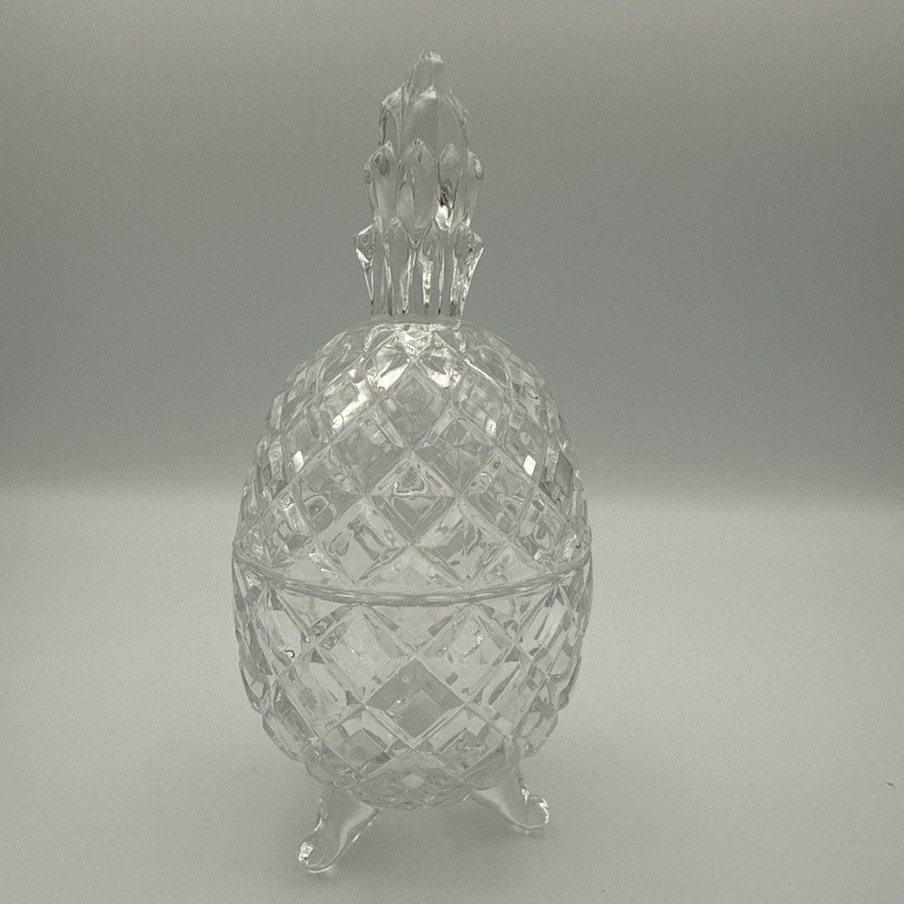 Vintage Lead Crystal Pineapple Candy Dish with Diamond Cut Design and Footed Base