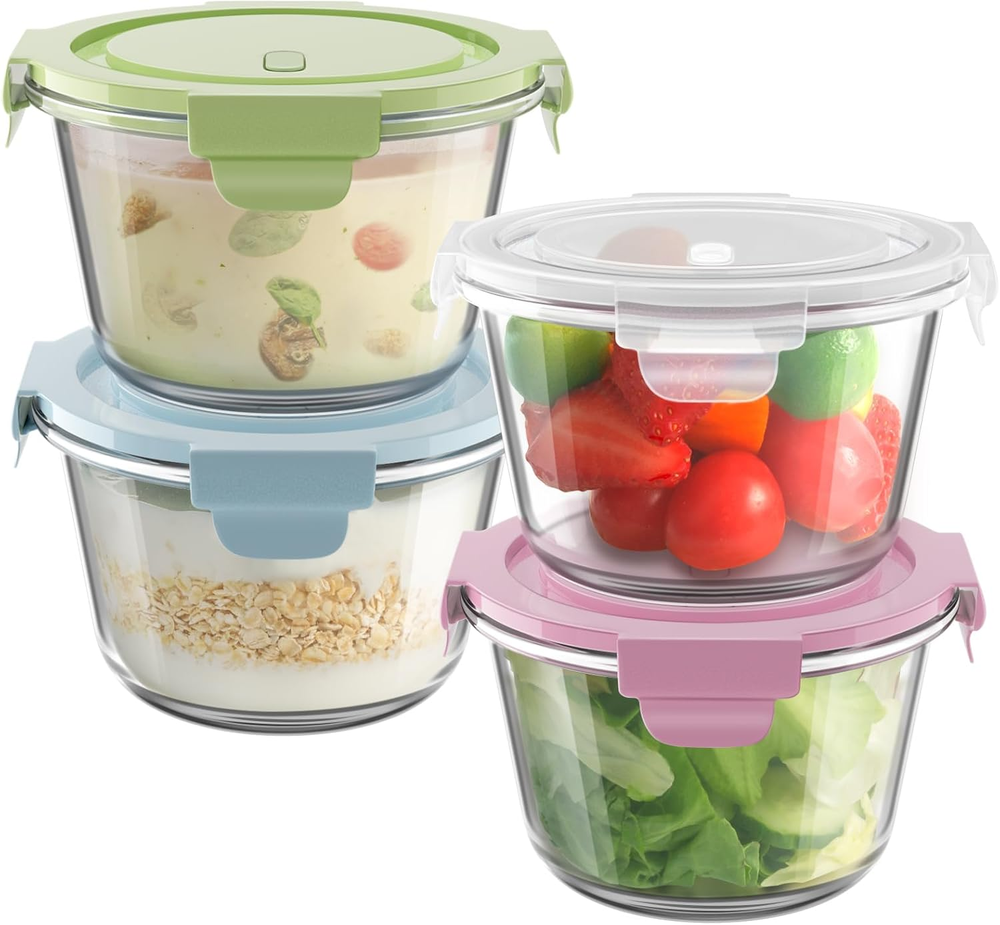 16Oz Glass Meal Prep Containers, Airtight 2 Cup Glass Storage Containers with Li