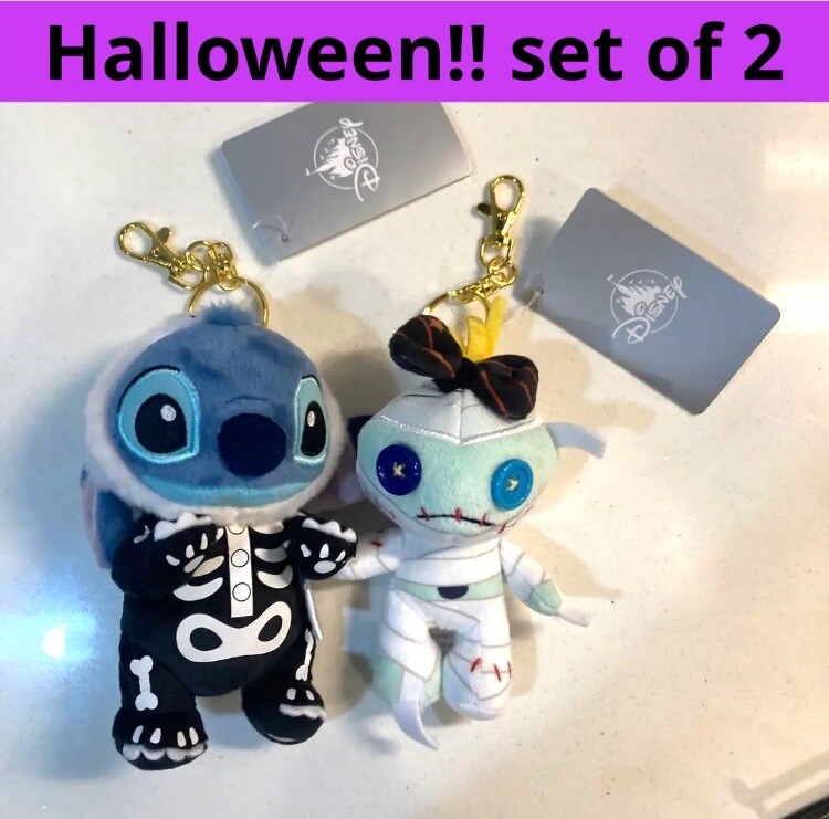 Juego de 2 llaveros de peluche Stitch Scrump HALLOWEEN 2024 NUEVO Tokyo Disney Store