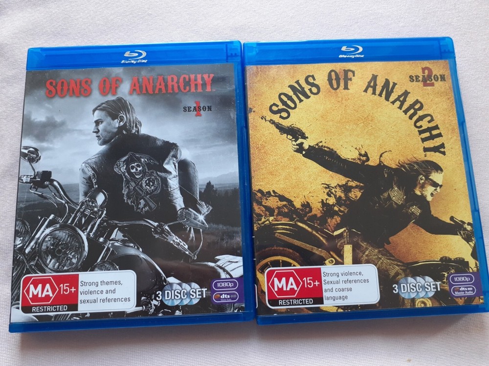 SONS OF ANARCHY Season 1 and 2 DVDs, Bluray, MA15+