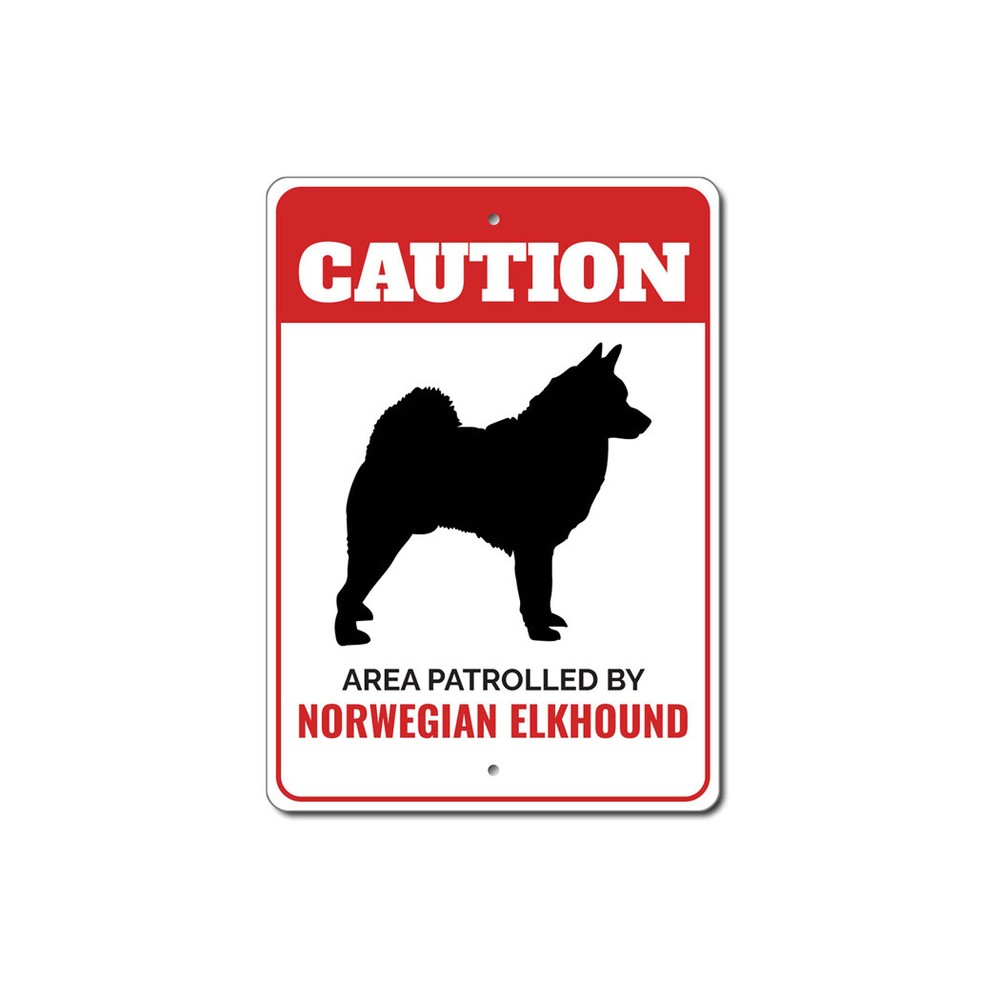Patrolled By Norwegian Elkhound Caution Metal Sign Kennel Breed Canine K9 Paw