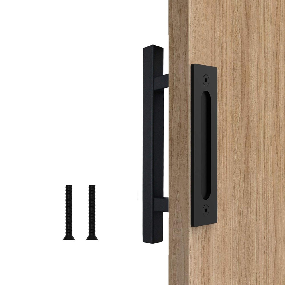 12 Inch Black Square Shape Barn Door Pull Handle Set| Heavy Duty Solid Steel ...