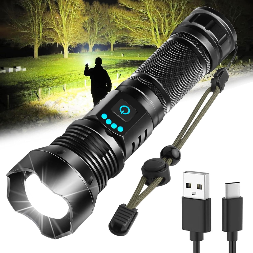Rechargeable LED Flashlights High Lumens, 100000 Lumen Super Bright Flashlight,