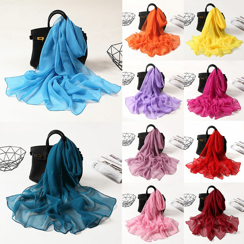 Women Solid Georgette Scarf Bandana Elegant Long Shawl Hijab Sun Protection UK#8