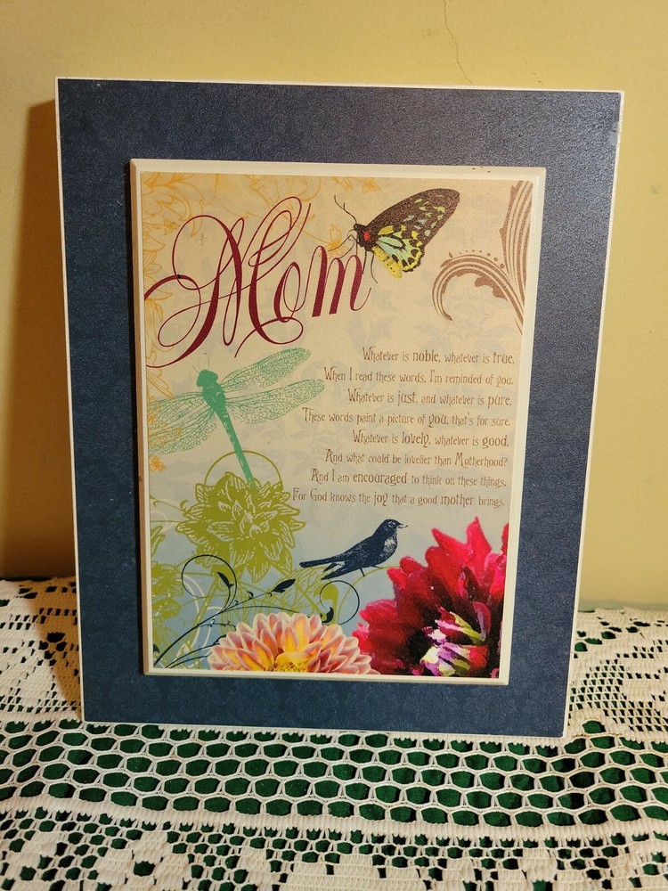 Mothers Day Mom Wall Art 10x8 Wood Plaque Flowers Bird Butterfly Religious Poem-image