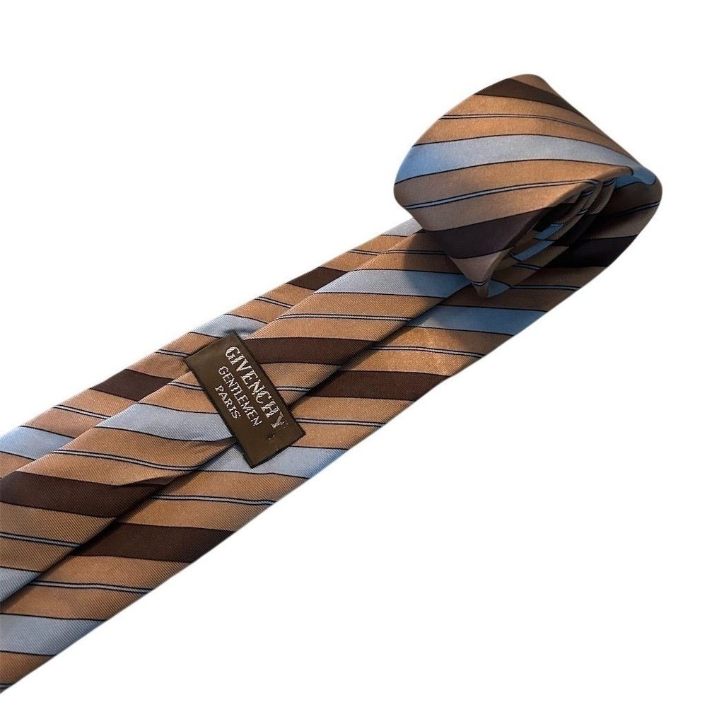 VTG Givenchy Gentlemen Paris Silk Striped Tie Brown Blue Men Formal