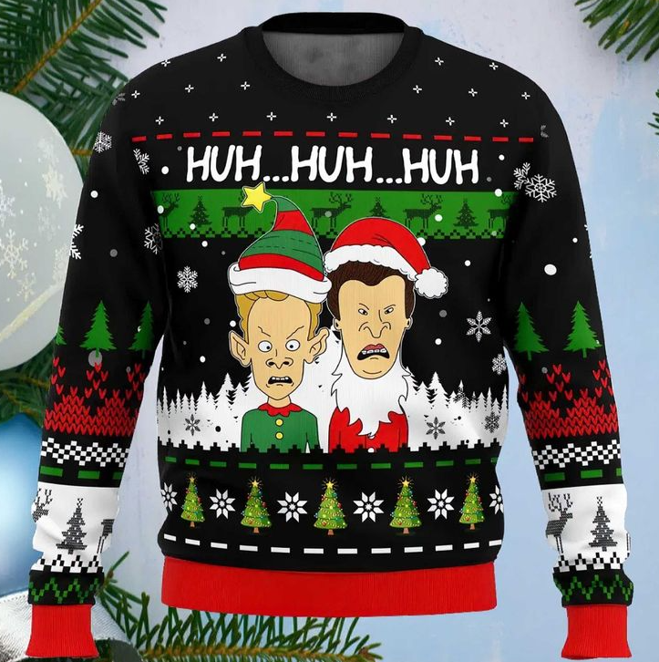 Huh Huh Huh Beavis and Butthead Ugly Christmas Sweater BT800