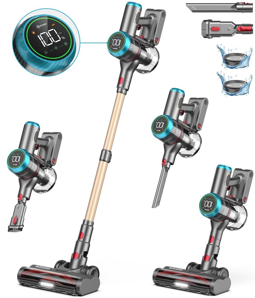 Cordless Vacuum Cleaner, 550W/45Kpa Stick Vacuum with Smart Display, MAX 60Mi...