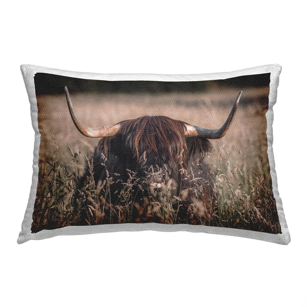 Brown Highland Cattle Design Outdoor Pillow 14x20 Inch Farmhouse Decor