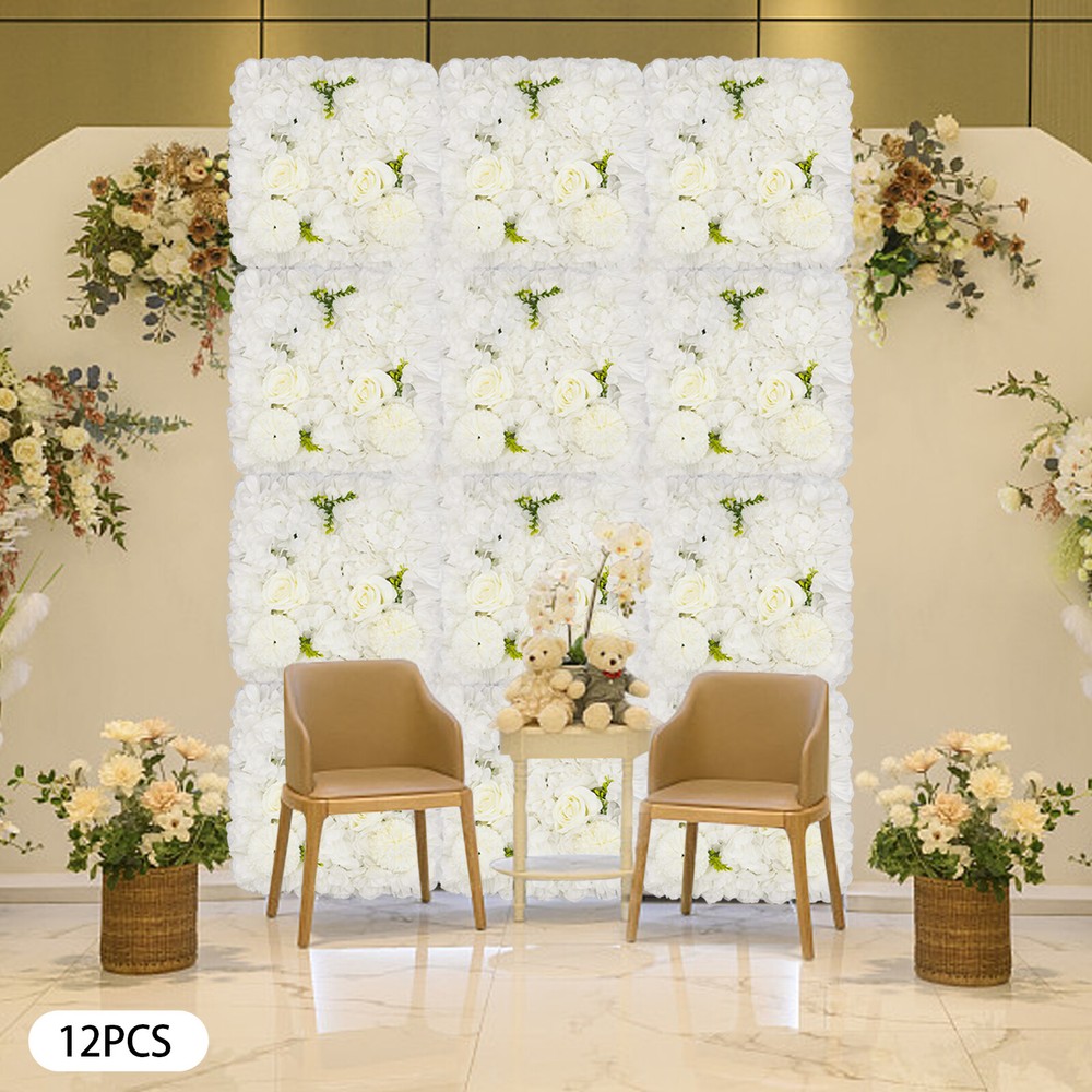 3D Flower Wall Panel-12pcs Artificial Flower Wall Background Silk Rose Wedding