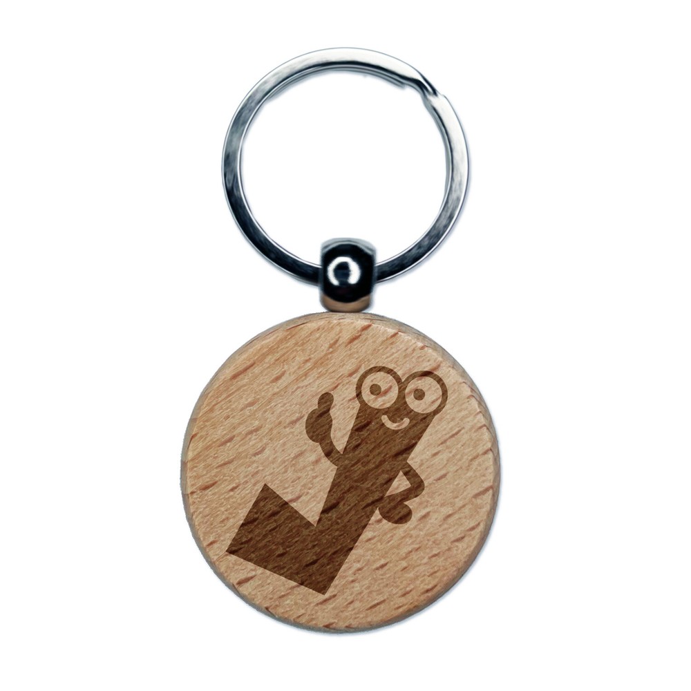 Check Mark Guy Thumbs Up Engraved Wood Round Keychain Tag Charm