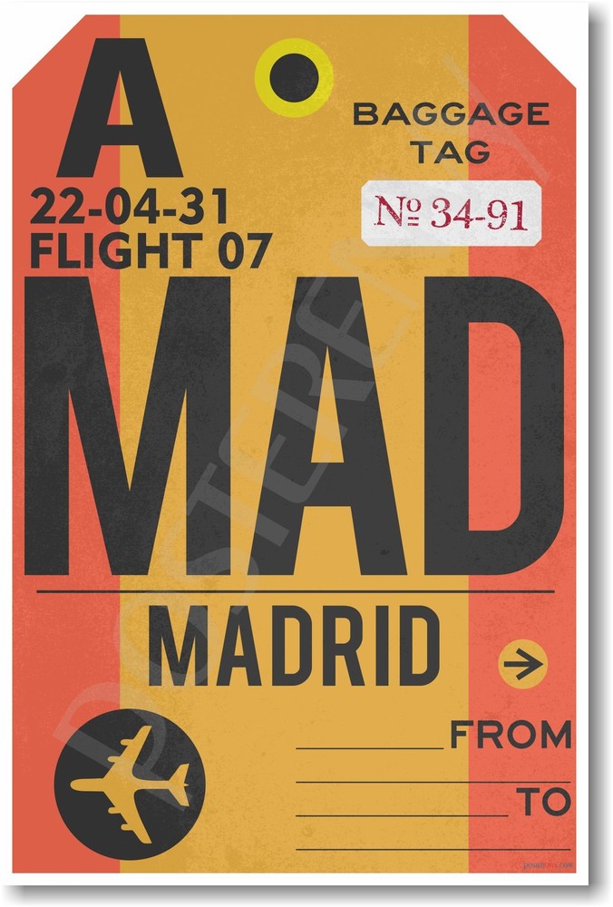 MAD - Madrid Airport Baggage Tag - NEW Travel POSTER (tr485)