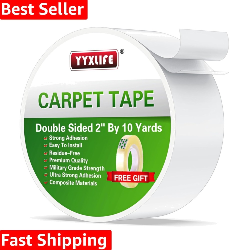 Removable Double Sided Rug and Carpet Adhesive Tape - 2'' x 10 Yards, White