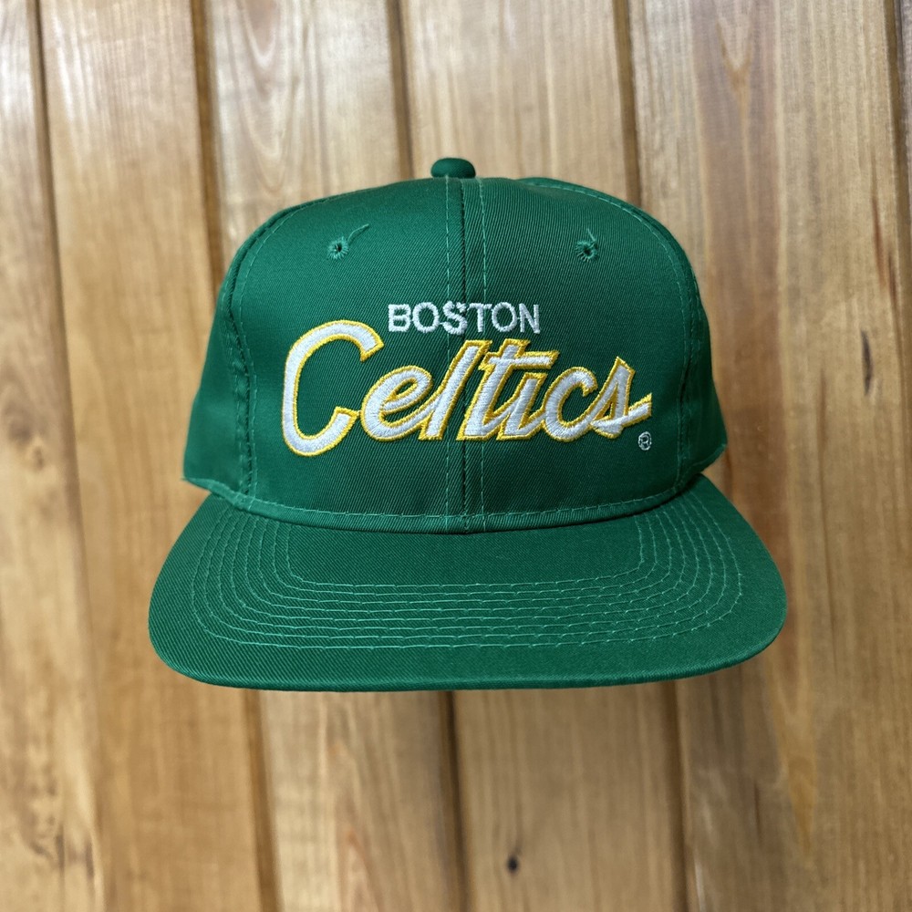 Vintage 90s Sports Specialties Boston Celtics Green Script Twill Snapback Hat