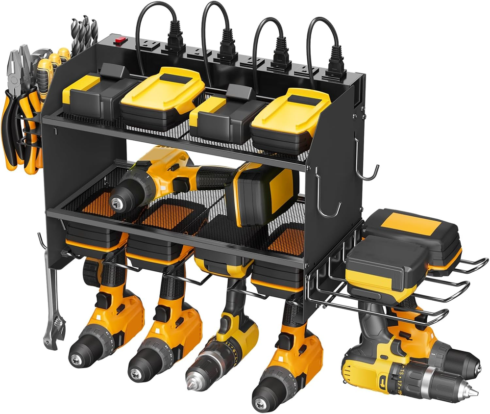 Modular Black Wall Mount Charging Station for 6 Power Tools and Drills