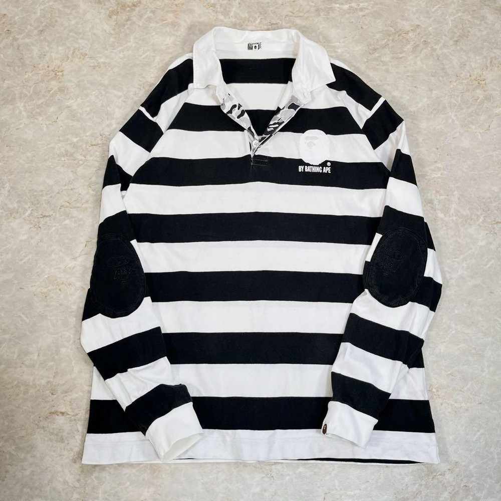Excellent Used BAPE Shirt XL Authentic Rare 90S Nigo Period Rugby Shirt Elbow