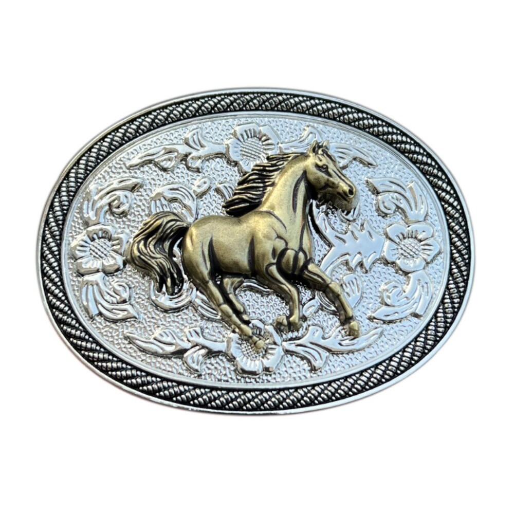 Western Belt Buckle for Men & Women Cowboy Vintage Style Oval Running Horse