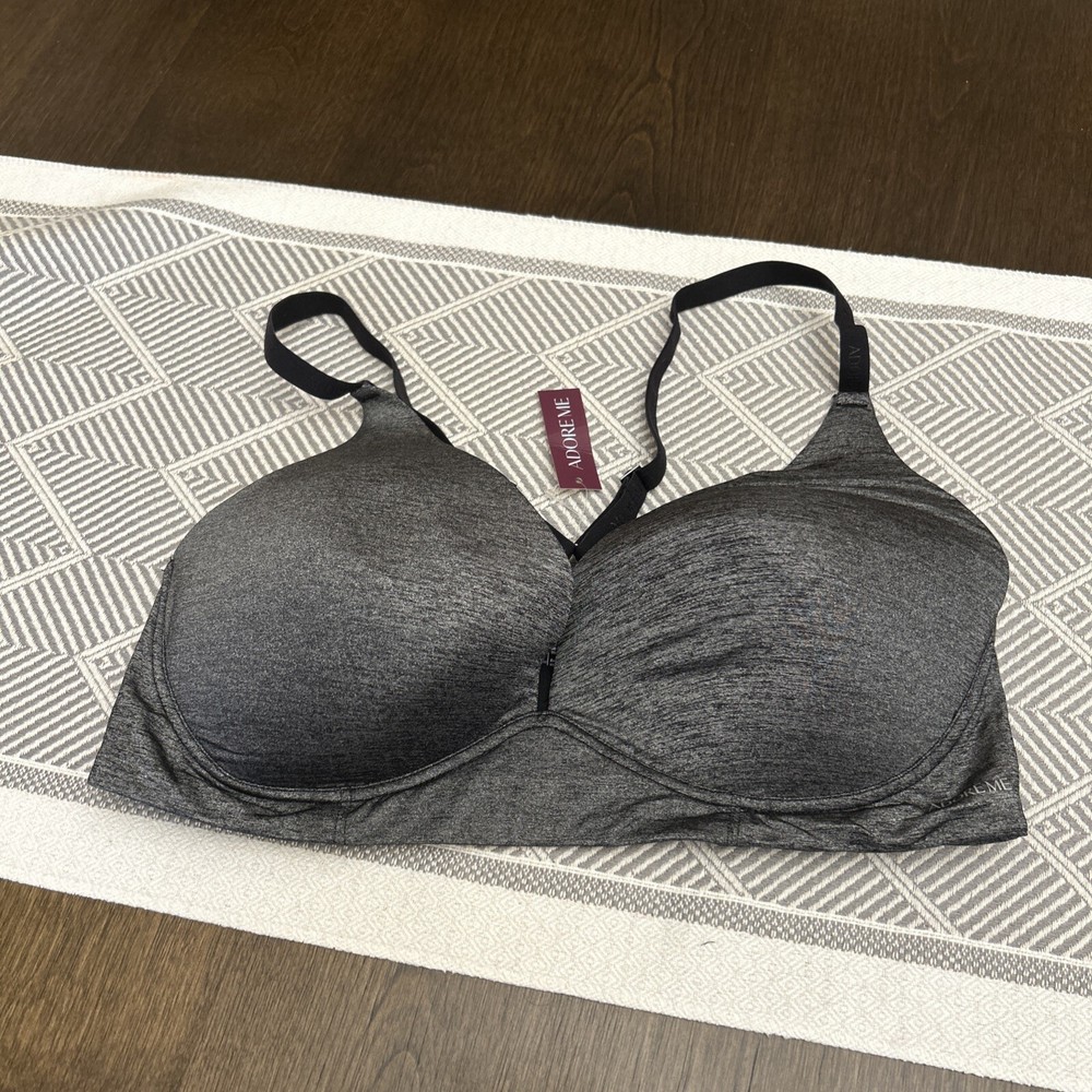 Adore Me Bra NWT 36D Gray & Black Padded New Plunge & Racer Back