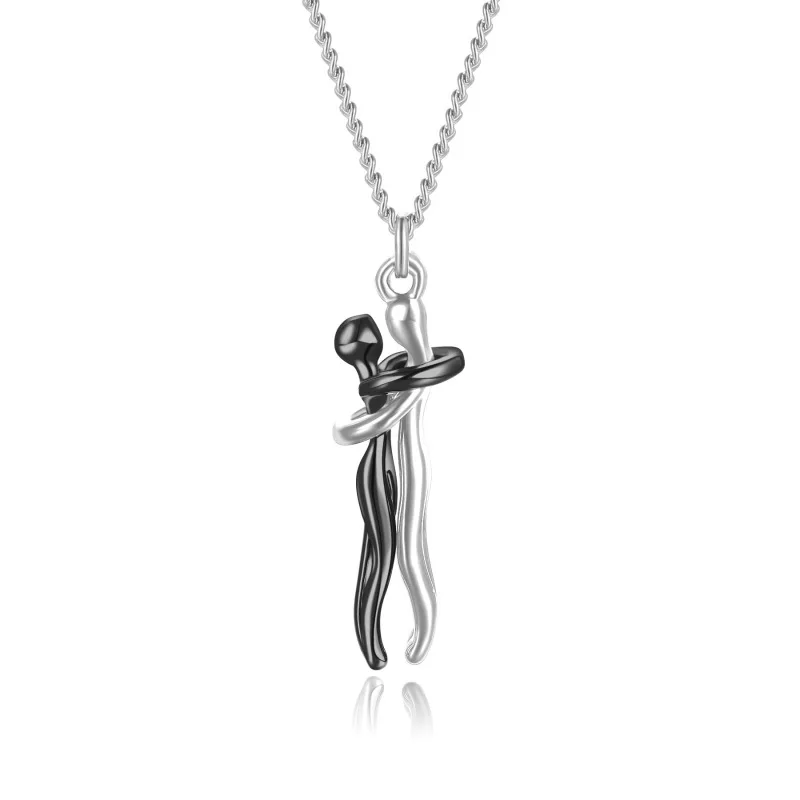Lovers Hug Necklace Titanium Steel Pendant Fashion Couple Chain Gift Jewelry