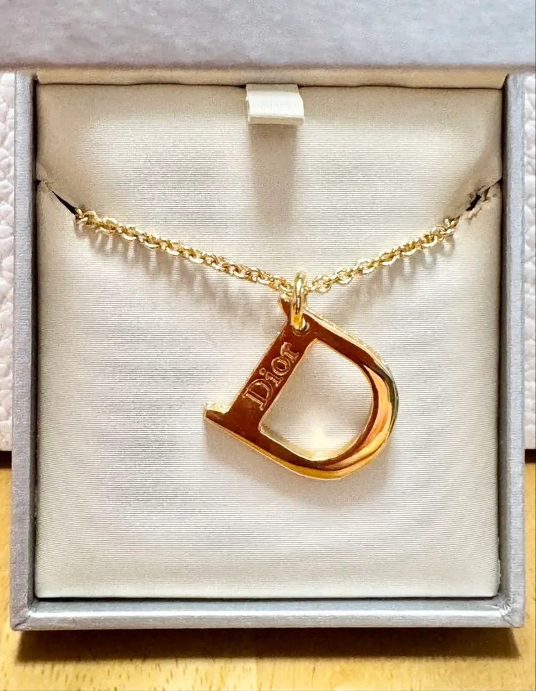 Dior gold D logo necklace 22 inch pre-owned from Japan