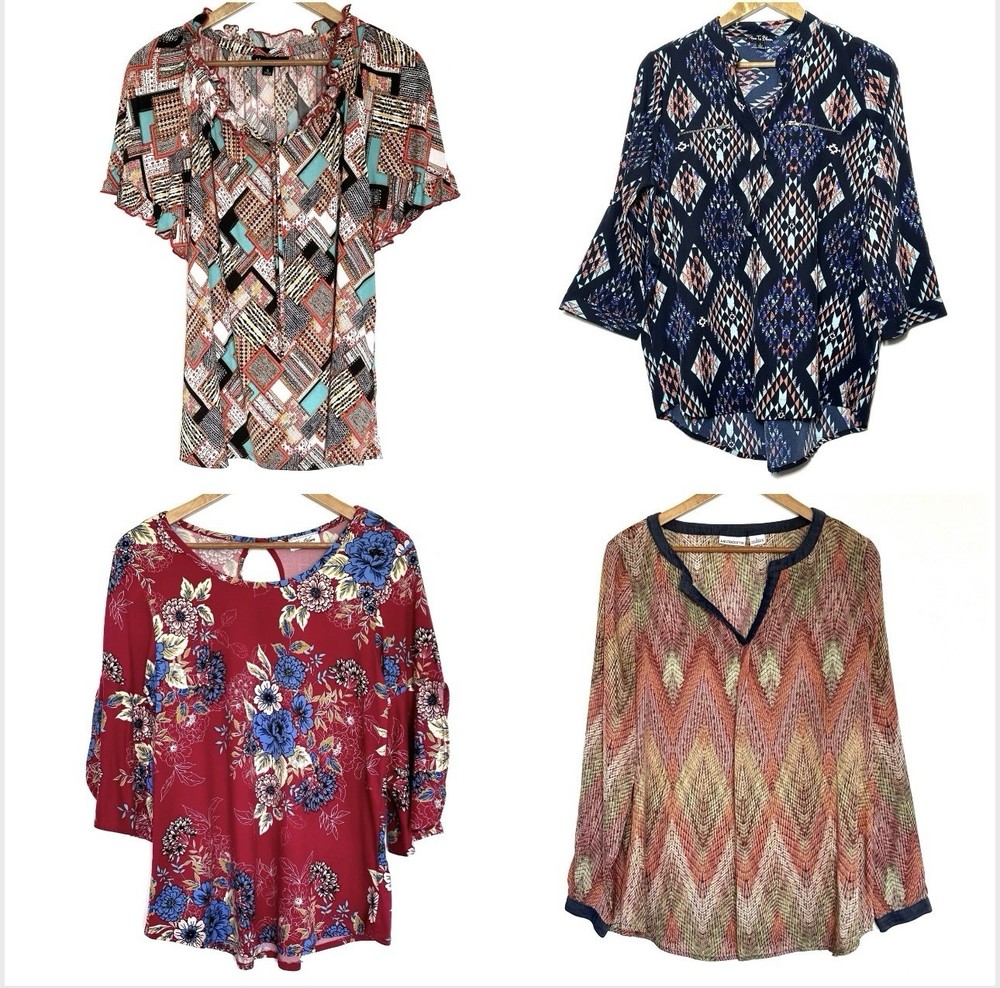 Lot Of 4 Shirts Women’s Large Mix Bundle Clothing Blouses Tops Boho
