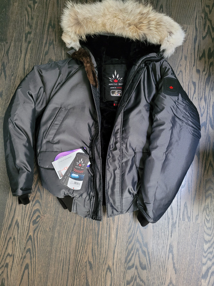 Goose Arctic Bay Inuvik bomber coyote beaver fur made Canada XS S M  MSRP1295