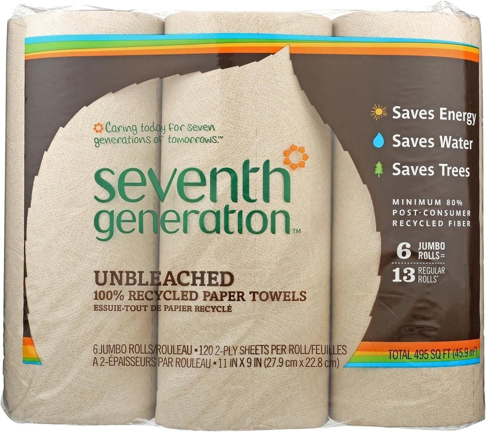Eco-Friendly Unbleached White Paper Towels 6-Roll Case