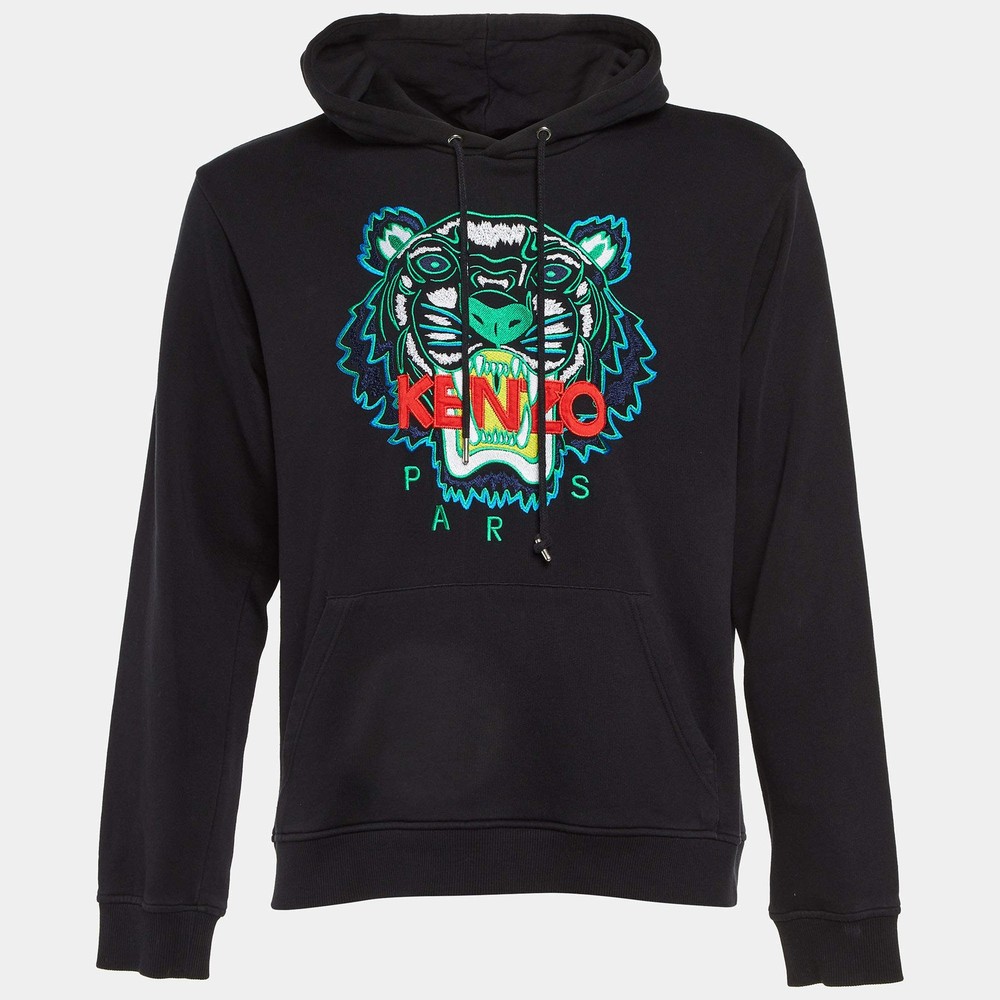 Kenzo Black Tiger Embroidered Cotton Hoodie M