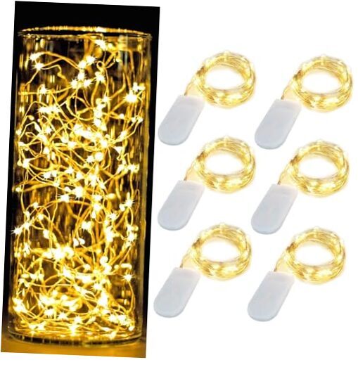 6 Pack 7ft Waterproof Warm White Starry Fairy String Lights  