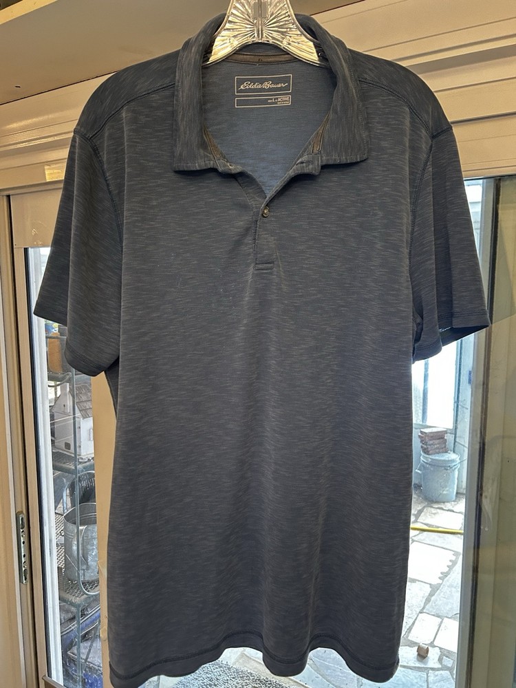 Eddie Bauer Men's Active Fit Short Sleeve Sport Polo  Blue Size L