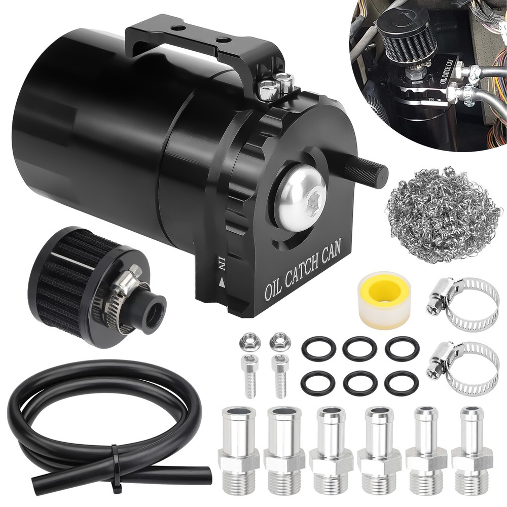 Universal Baffled Aluminum Oil Catch Can Kit with Breather Filter