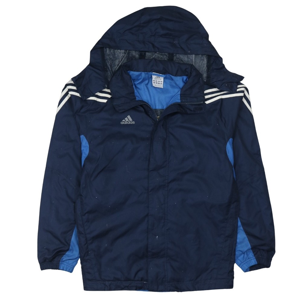 Adidas Mens Windbreaker Jacket Navy Blue Hooded Zip Mesh Lined Nylon Sport S