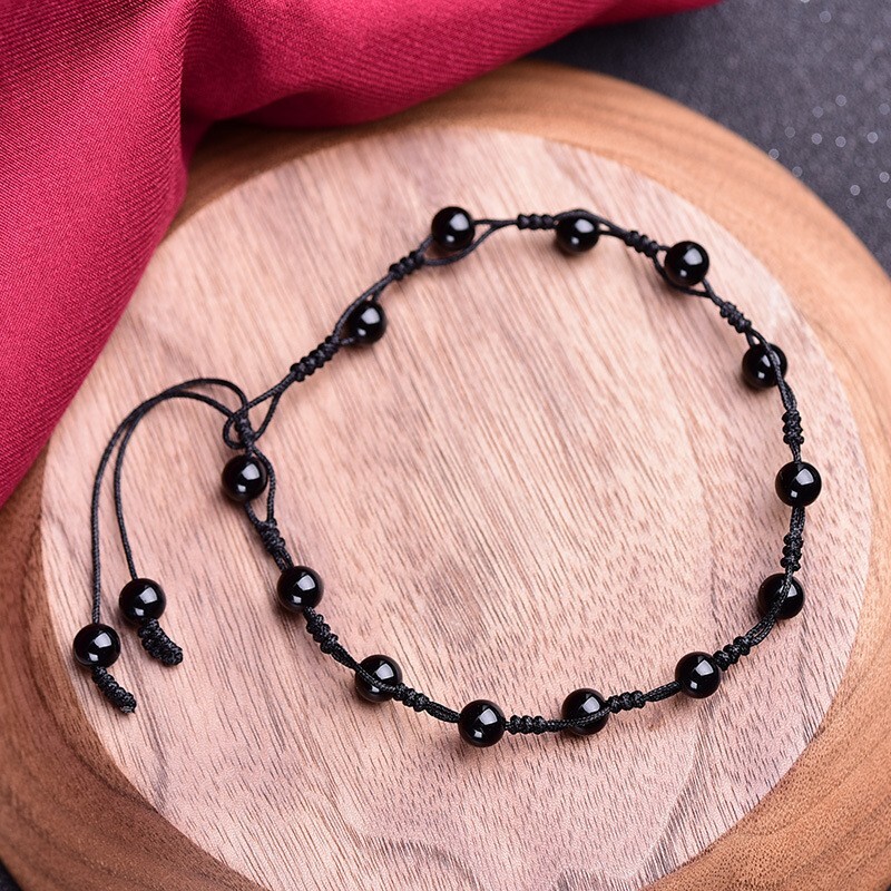 Black Obsidian Beads Healing Reiki Protection Women Anklet Bracelet Gift