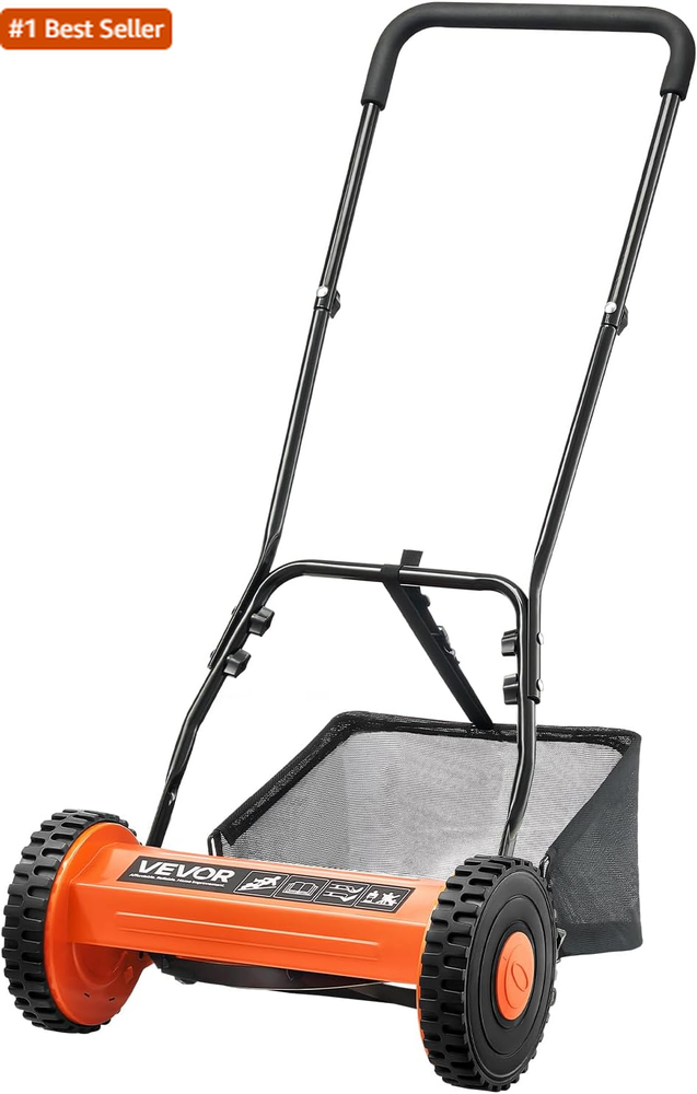 16-Inch VEVOR Manual Push Reel Lawn Mower with 5 Blades for 0.6-1.7 Inch Grass Cutting