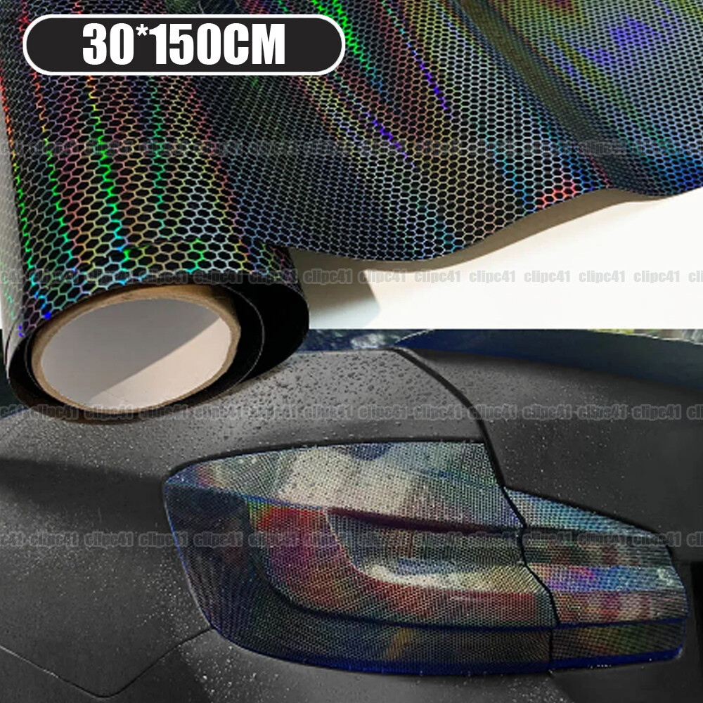 Black Honeycomb Laser Tint Film Headlight Tail Light Cover Car Vinyl Wrap