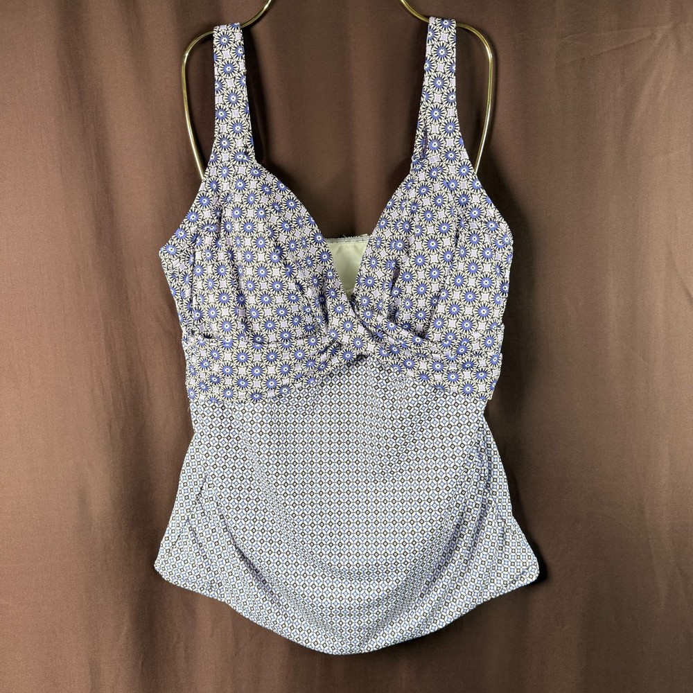 Lands' End Women's 14-18W LONG V-Neck Wrap Underwire Tankini Swimsuit Top Blackb