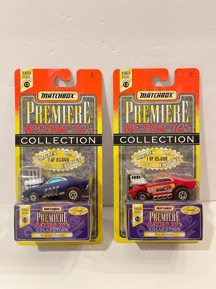 Lot Of 2 Matchbox Premiere Retro 70's Collection Big Banger Pi-Eyed Piper Sealed