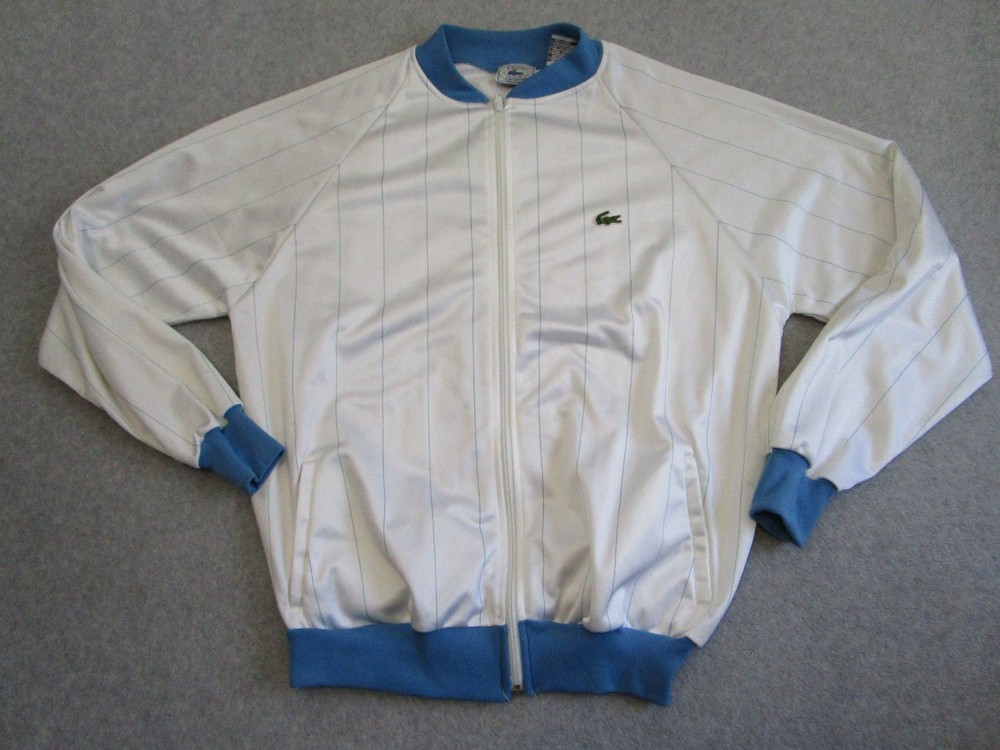 Vintage Lacoste Jacket Mens Extra Large Blue Pinstripe Bomber Windbreaker 80s
