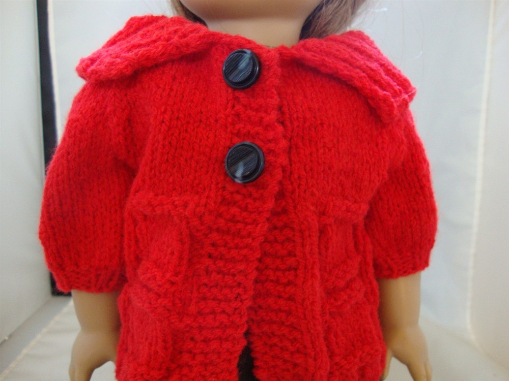 Hand Knit Red Cardigan Sweater Doll Clothes fits 18