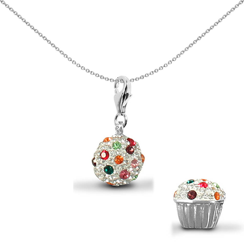 Silver Jewelco London Crystal Cup Cake Charm Pendant