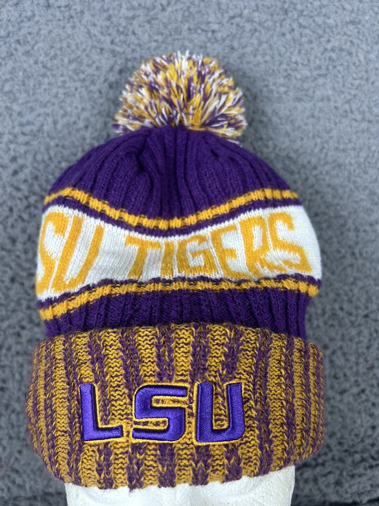 LSU Tigers New Era NCAA Pom Cuffed Beanie Winter Knit Hat Unisex Cap Purple Gold