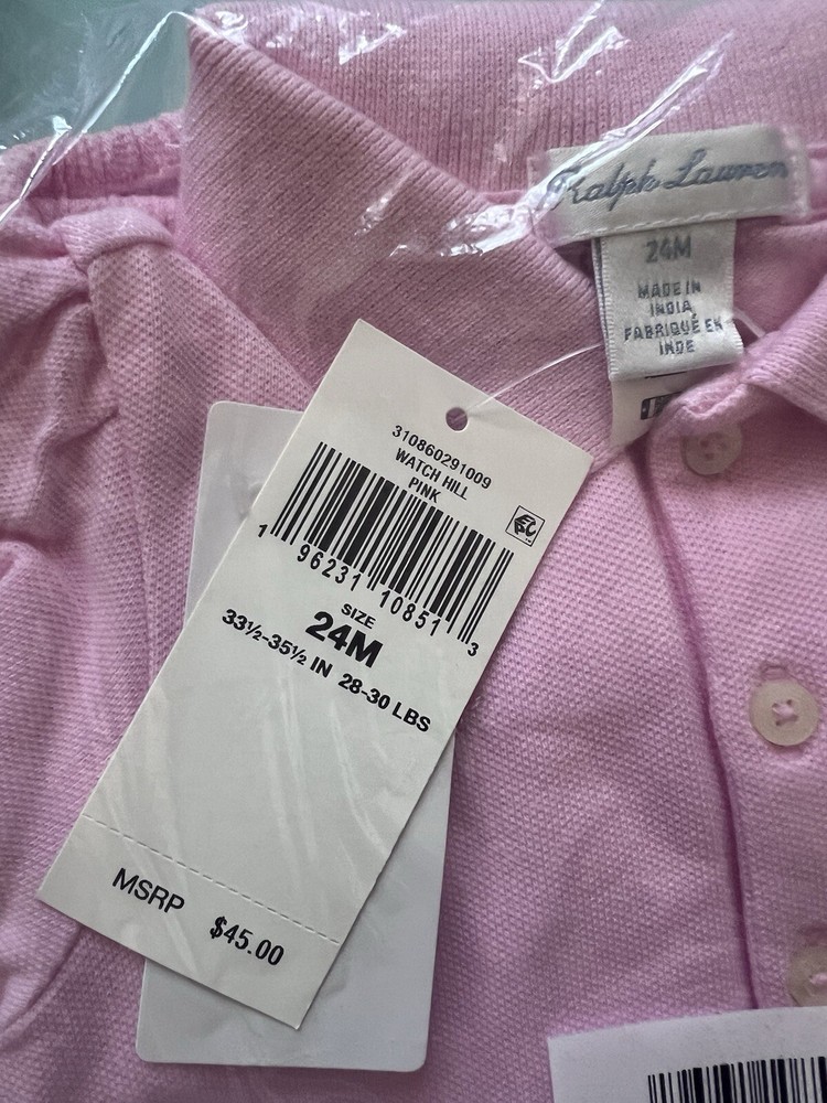 Polo Ralph Lauren Toddler Girl Pink Ruffle Hem Shirt Dress Size 24M Short Sleeve