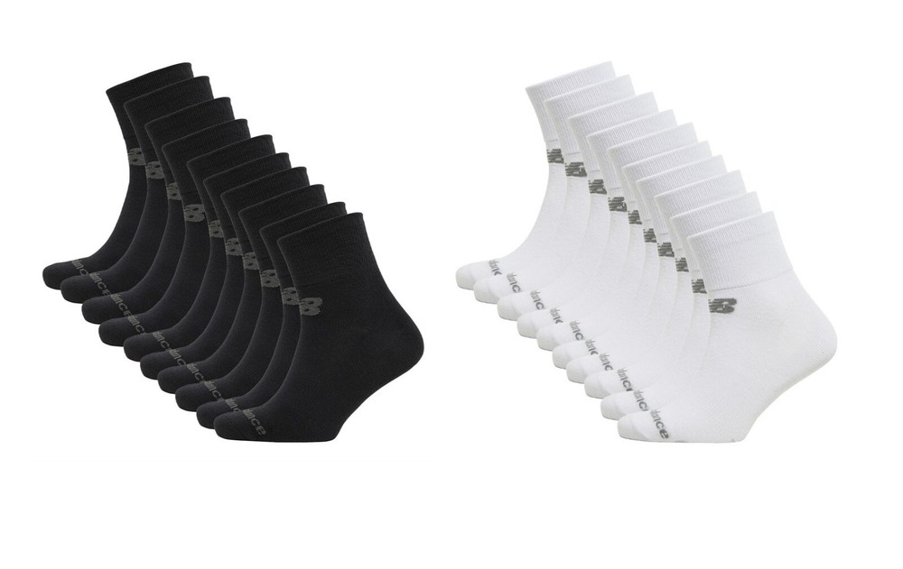 New Balance Mens 10-Pack Cushioned Quarter Socks Black/White Size 7-8.5