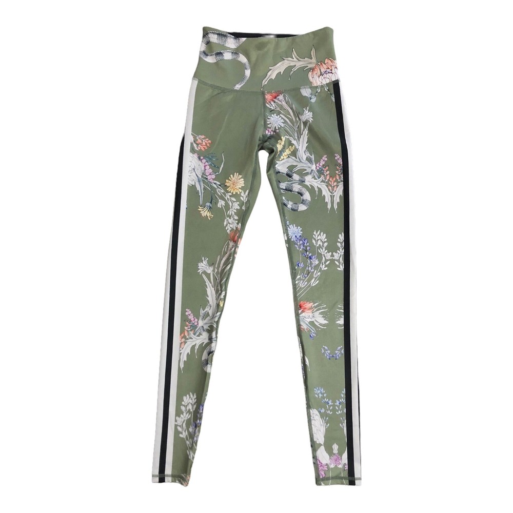 Noli Yoga Mid Rise Green Floral Snake Print Leggings Size XS