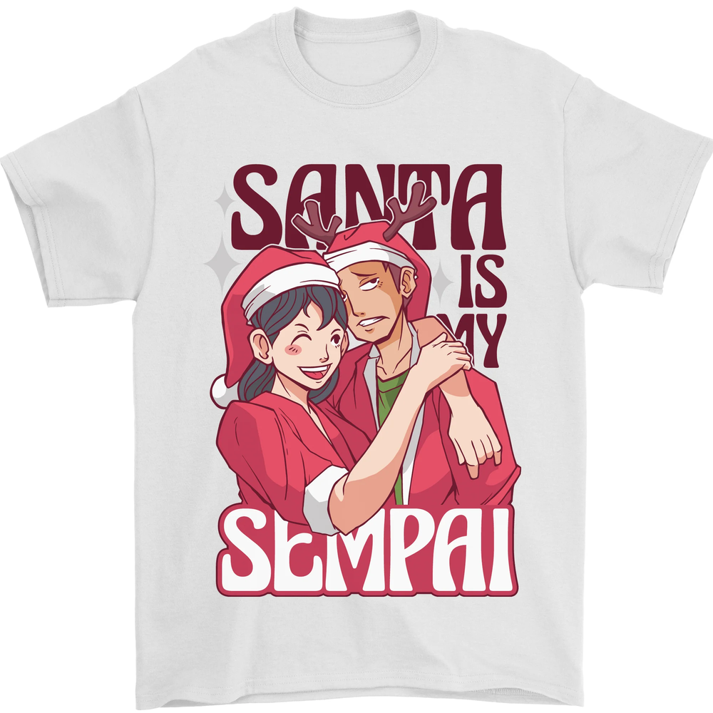 Santa is My Sempai Funny Anime Christmas Xmas Mens T-Shirt 100% Cotton