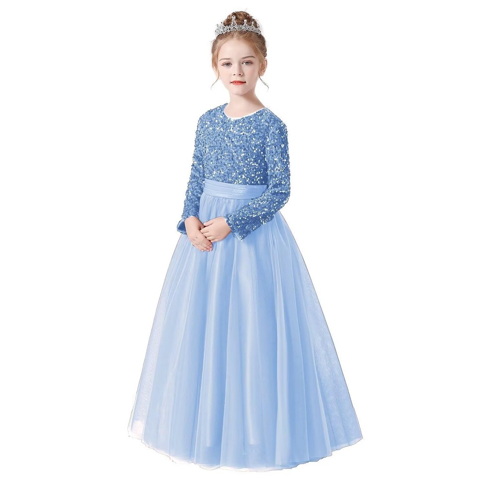 Flower Girl Gowns Big Girls Formal Dresses Baby Blue Wedding Bridesmaid Dress...