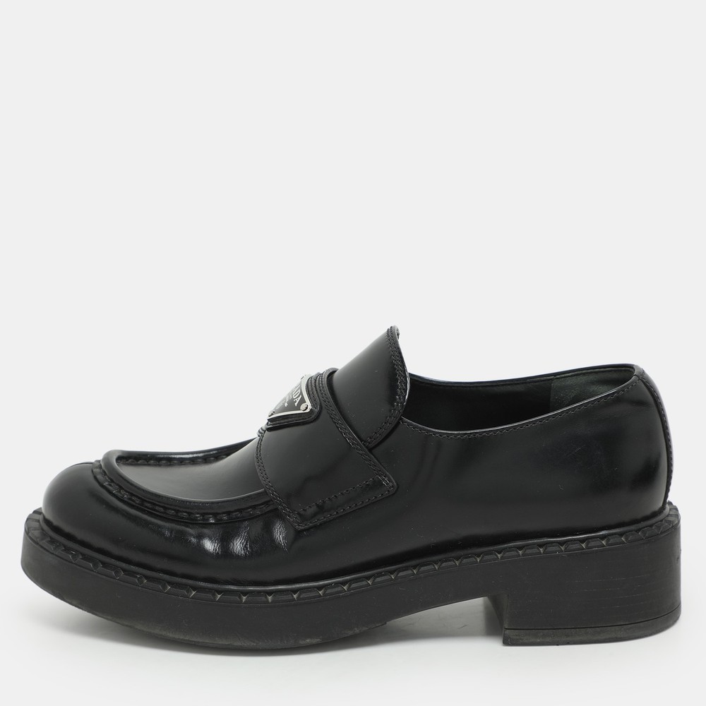 Prada Black Leather Slip-On Loafers Size 35.5 EU