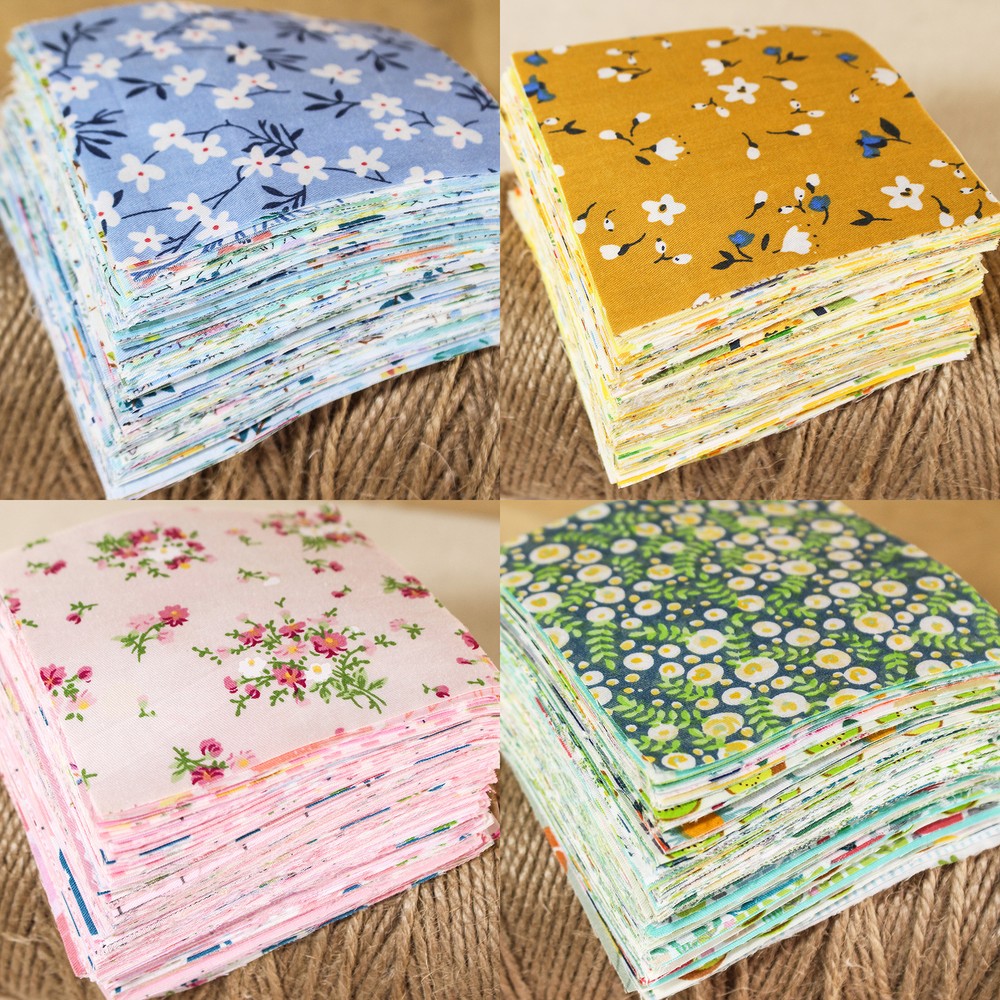 100 Flower Floral Printed Fabric Charm Precut 4