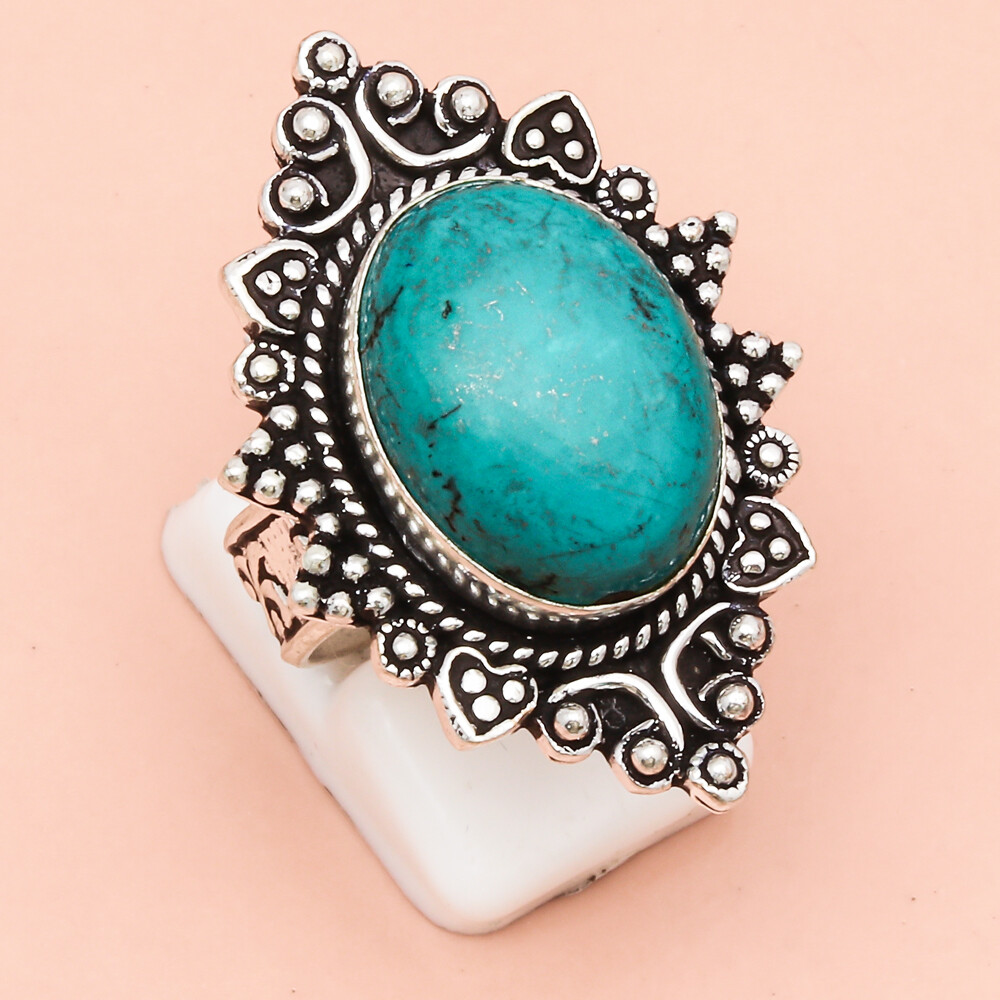 Handcrafted Turquoise Gemstone Silver Jewelry Size 8