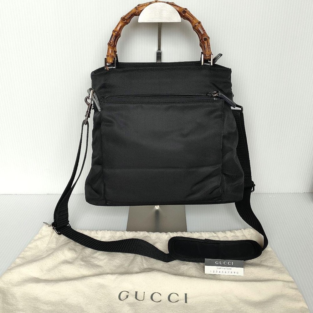 Gucci Bamboo 2-Way Nylon Shoulder Bag Black Excellent Used Condition